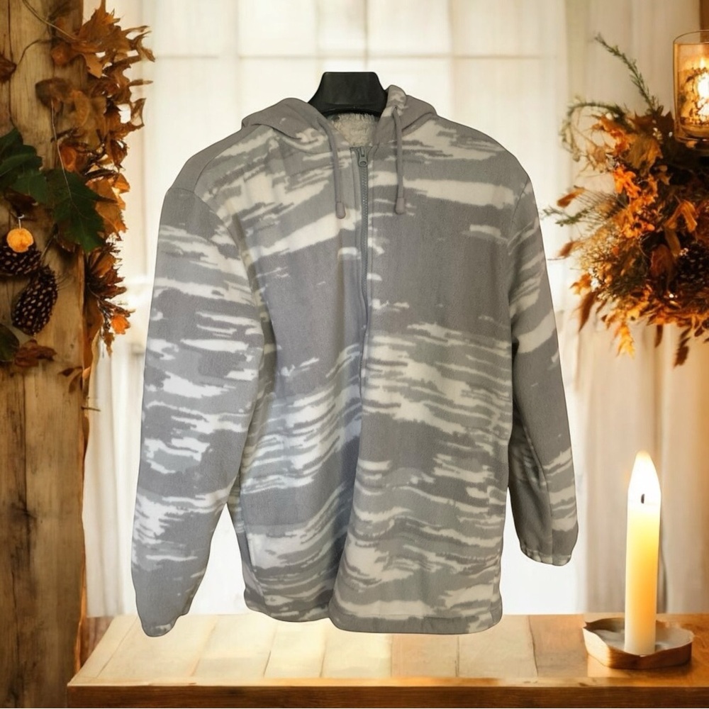Classic Editions Camo Hoodie Full Zip Jacket Unisex Sz: M GREY WHITE Long Sleeve